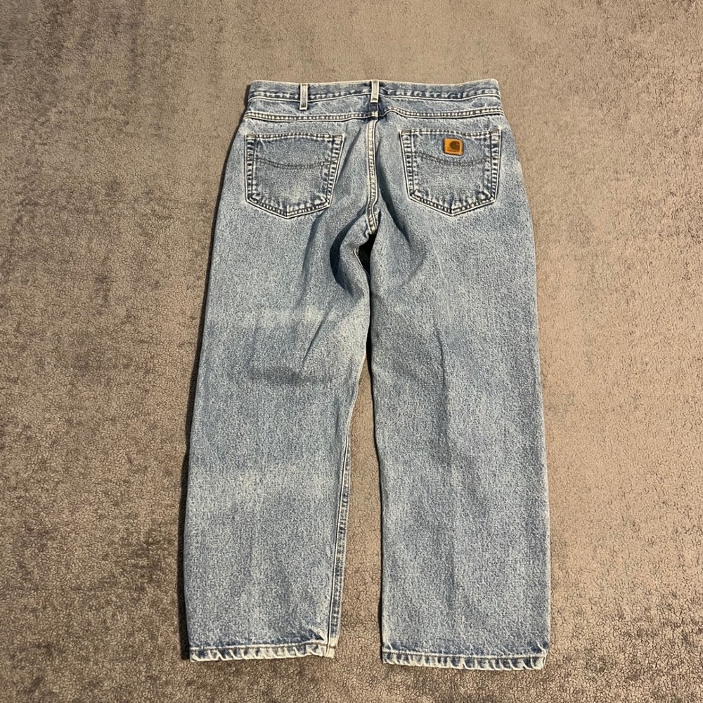 Vintage Carhartt Relaxed Fit Straight Leg Light Wash Denim Jeans Mens 34x27